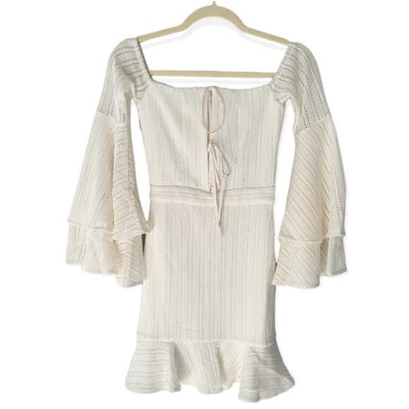 Michael Costello X Revolve Ivory Orchid Bell Sleeve Ruffle Mini Dress - Picture 4 of 5
